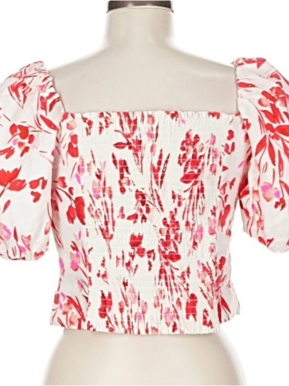 Banana Republic White Floral Puff Sleeve Peplum Top - Picture 2 of 3